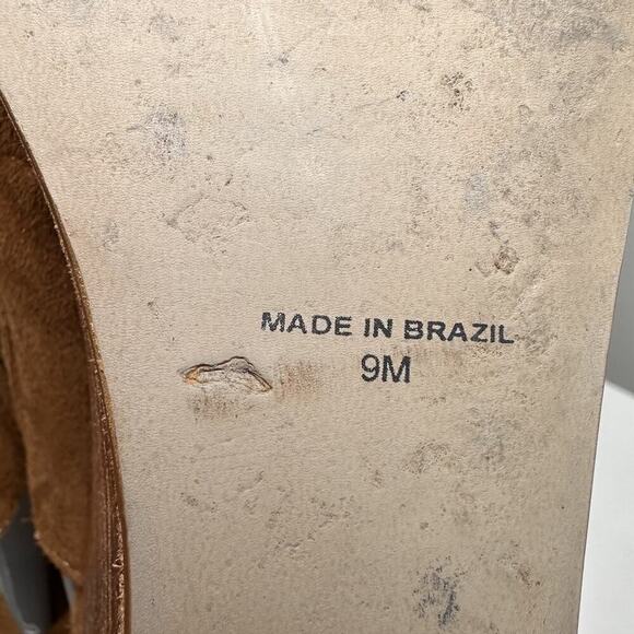 Brown Suede Ankle Wrap Tie Platform Wedges Heel Womens Sz 9M Soft Leather Brazil - Picture 11 of 16